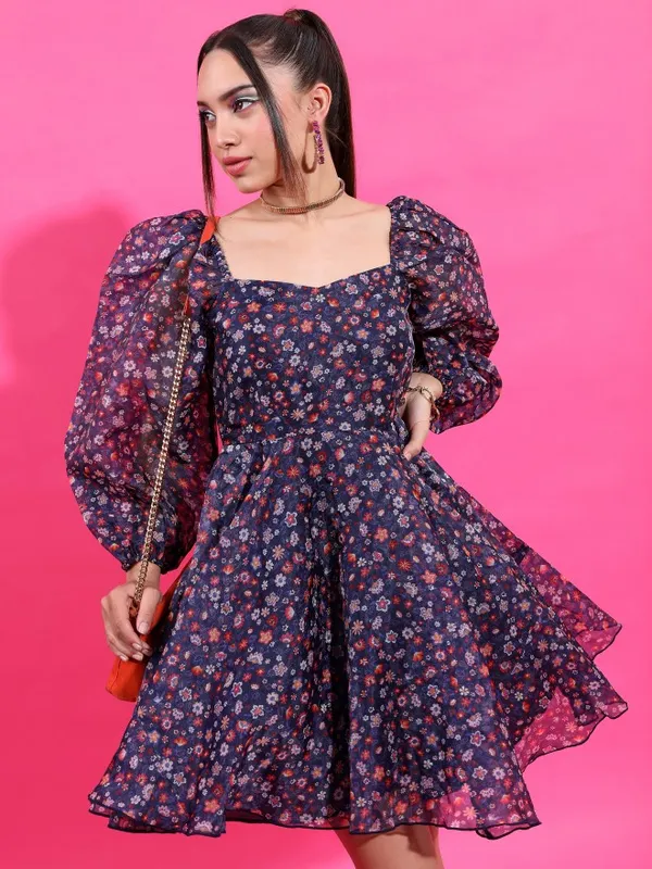  Tokyo Talkies Women Navy Blue Printed Fit And Flare Dresses