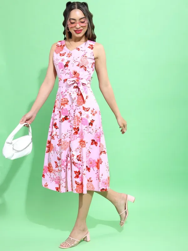 Tokyo Talkies Women Pink Printed A-Line Dress