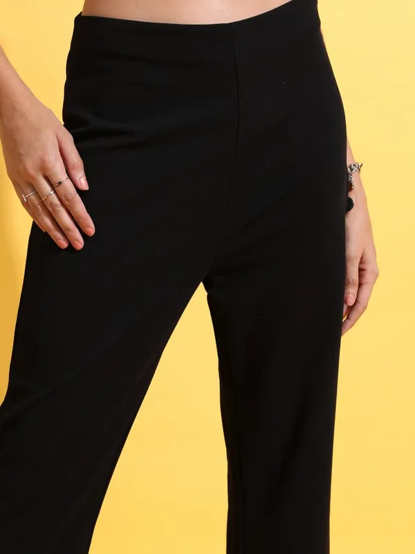  Tokyo Talkies Women Black Solid Regular Fit Casual Trousers