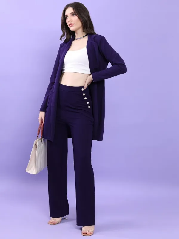  Tokyo Talkies Women Navy Blue Solid Flared Casual Trousers