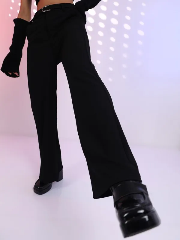 Tokyo Talkies Women Black Solid Flared Casual Trousers