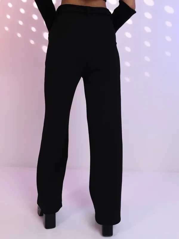 Tokyo Talkies Women Black Solid Flared Casual Trousers
