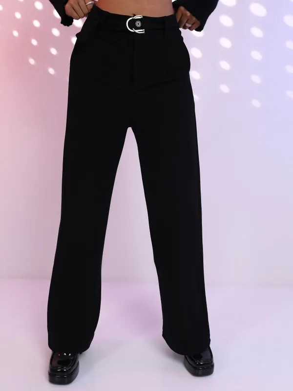  Tokyo Talkies Women Black Solid Flared Casual Trousers