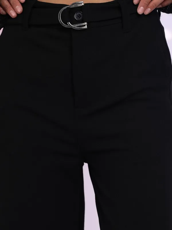  Tokyo Talkies Women Black Solid Flared Casual Trousers