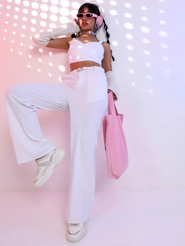  Tokyo Talkies Women White Solid Flared Casual Trousers