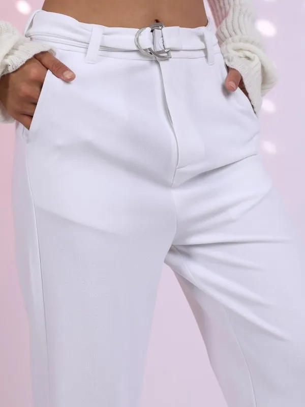  Tokyo Talkies Women White Solid Flared Casual Trousers
