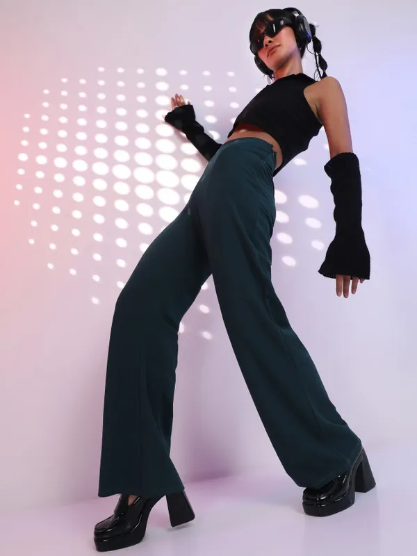 Solid Wide Leg Casual Trouser