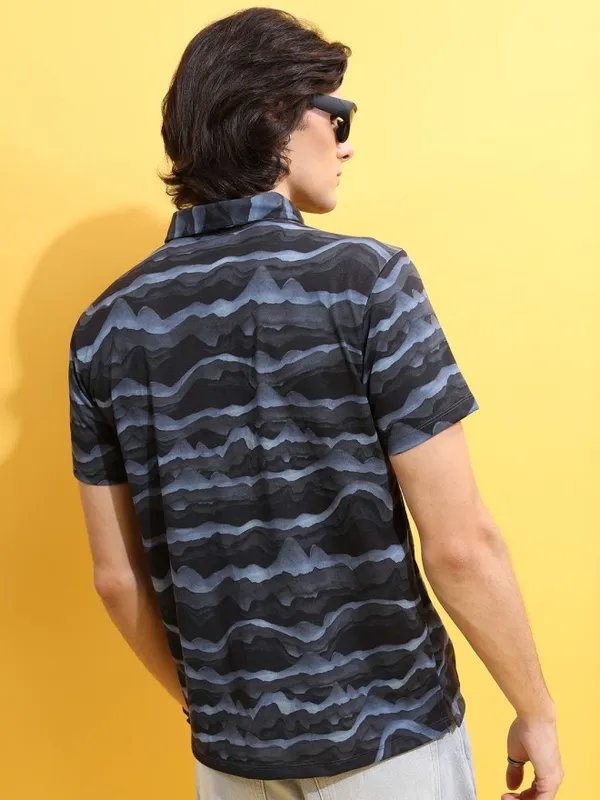 Ketch Men Black Printed Polo Collar Polo T-Shirts