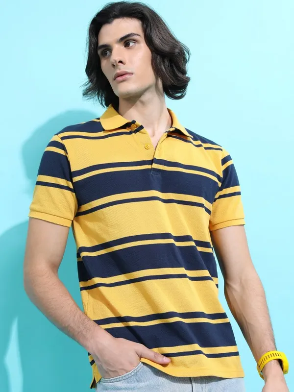 Striped Polo Collar T-shirt