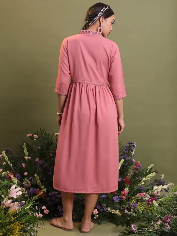  Vishudh Women Pink Self Design A-Line Ethnic Dresses