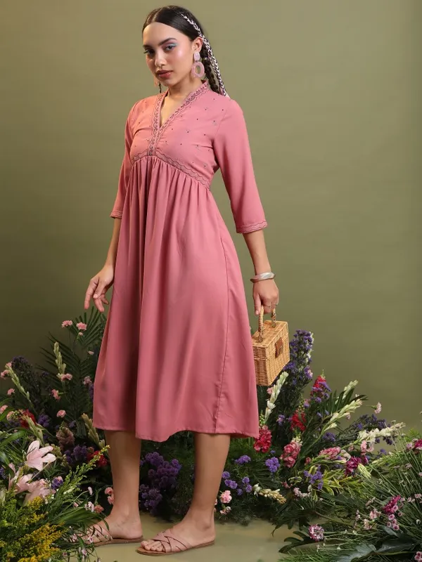 Vishudh Women Pink Self Design A-Line Ethnic Dresses