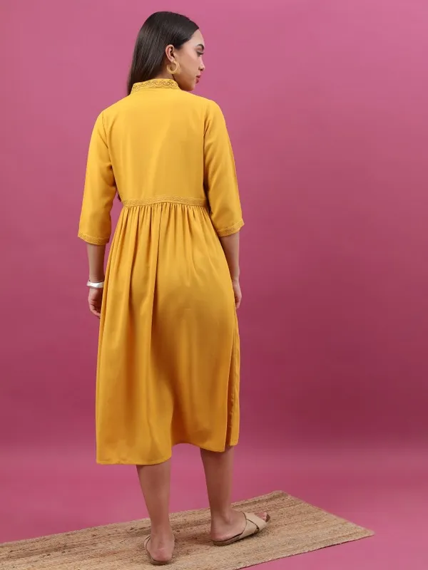  Vishudh Women Mustard Embroidered A-Line Dresses