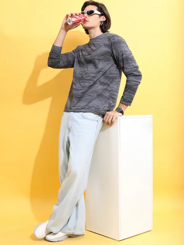  Highlander Men Grey Printed Round Neck T-Shirts