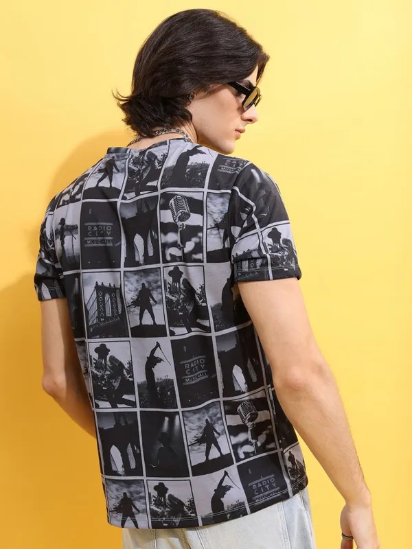  Highlander Men Grey Printed Round Neck T-Shirts