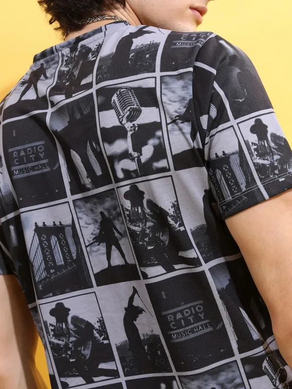  Highlander Men Grey Printed Round Neck T-Shirts