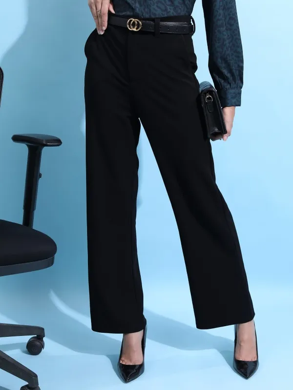 Solid Wide Leg Casual Trouser