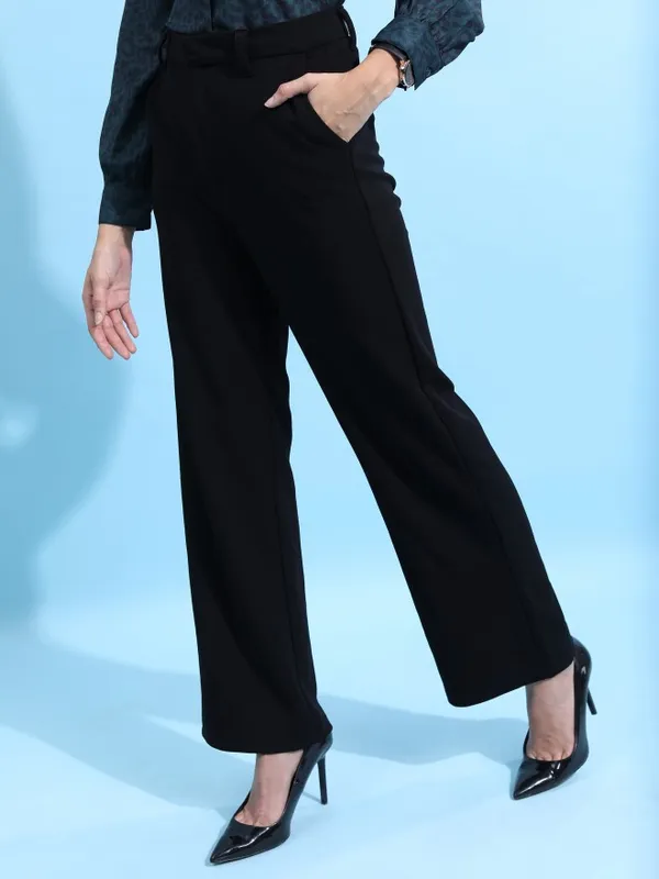 Solid Wide Leg Casual Trouser
