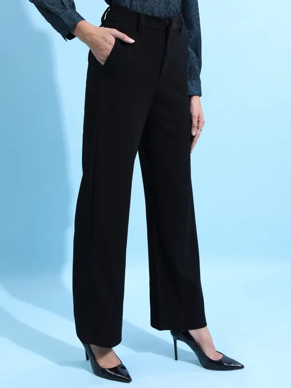 Solid Wide Leg Casual Trouser