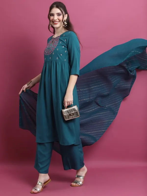  Vishudh Women Teal Kurta Sets