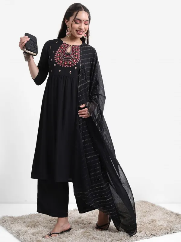  Vishudh Women Black Self Design Kurta Sets