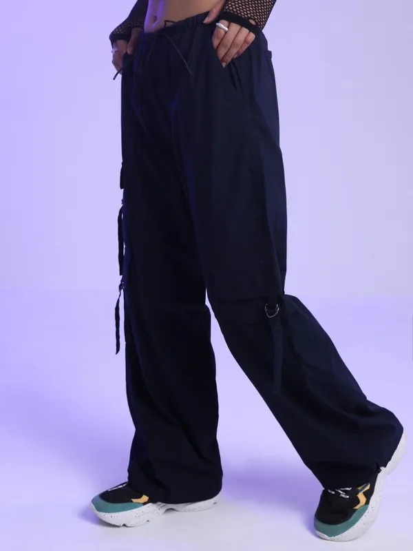 Tokyo Talkies Women Navy Blue Solid Loose Fit Casual Trousers