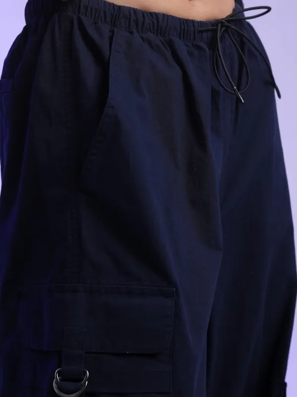  Tokyo Talkies Women Navy Blue Solid Loose Fit Casual Trousers