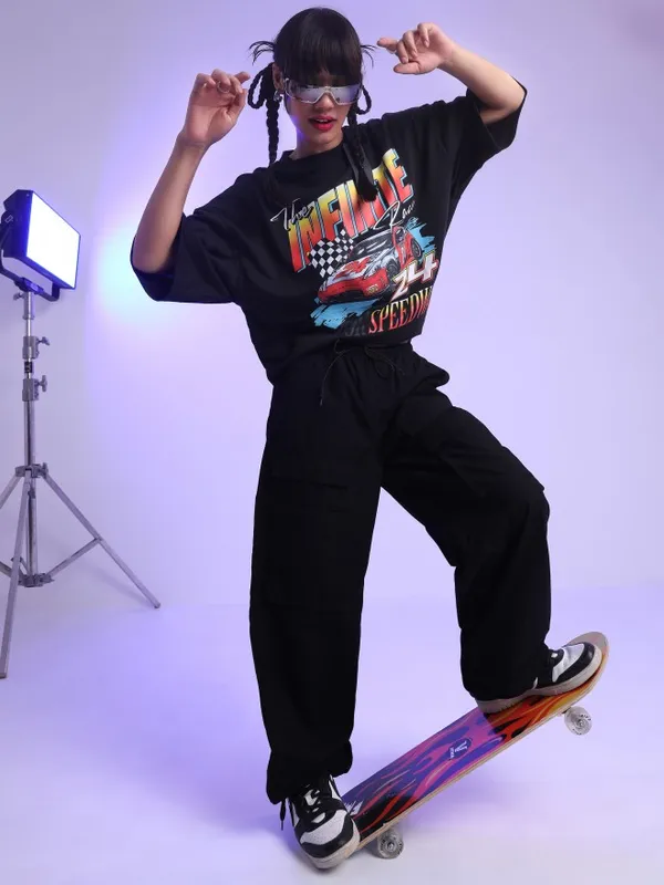  Tokyo Talkies Women Black Solid Loose Fit Casual Trousers