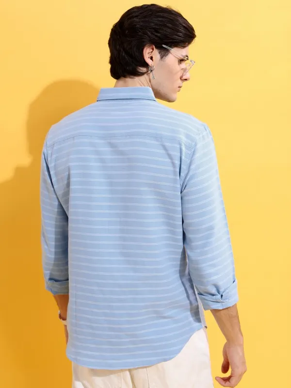  Ketch Men Blue Striped Slim Fit Casual Shirts