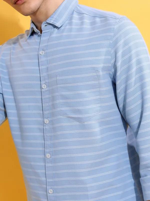  Ketch Men Blue Striped Slim Fit Casual Shirts