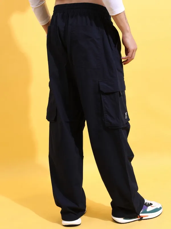  Highlander Men Navy Blue Loose Fit Solid Casual Trousers