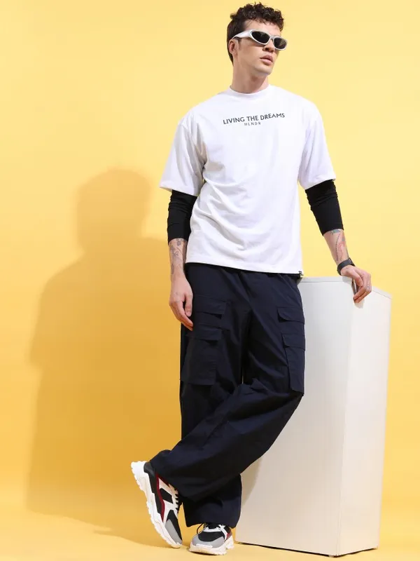  Highlander Men Navy Blue Loose Fit Solid Casual Trousers