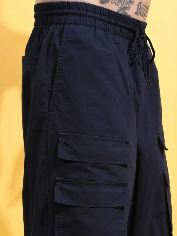  Highlander Men Navy Blue Loose Fit Solid Casual Trousers