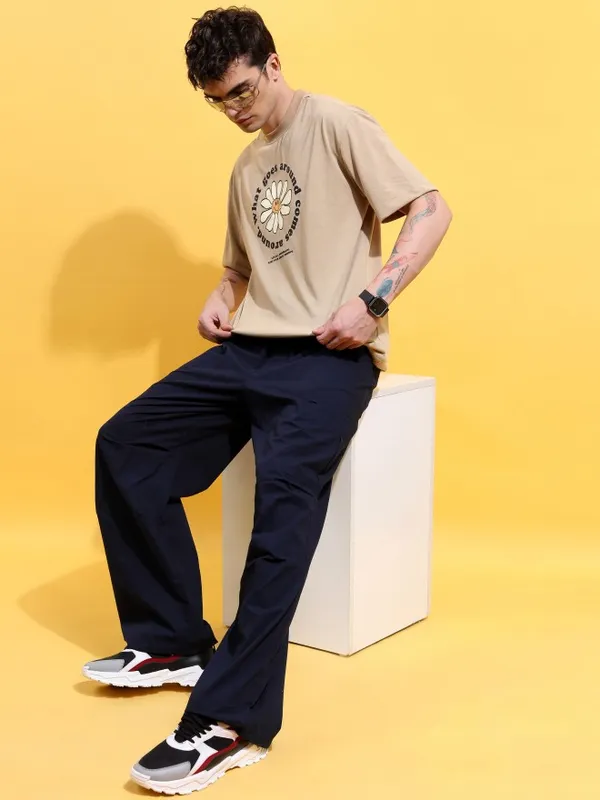  Highlander Men Navy Blue Loose Fit Solid Casual Trousers