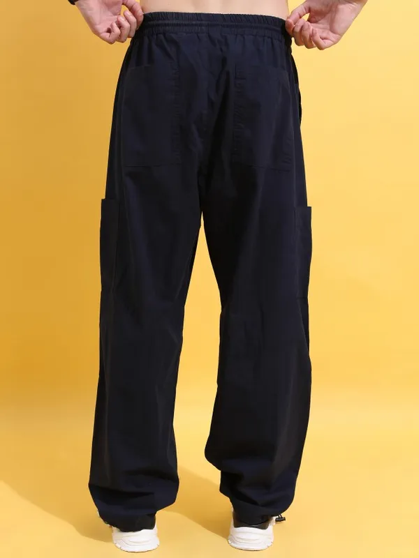  Highlander Men Navy Blue Loose Fit Solid Casual Trousers
