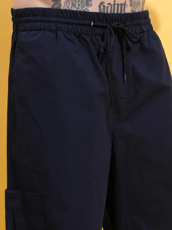  Highlander Men Navy Blue Loose Fit Solid Casual Trousers