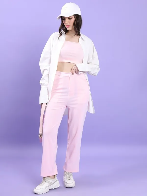  Tokyo Talkies Women Pink Solid Regular Fit Casual Trousers