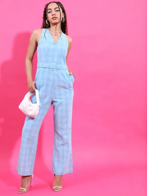  Tokyo Talkies Women Blue Checked Jumpsuits