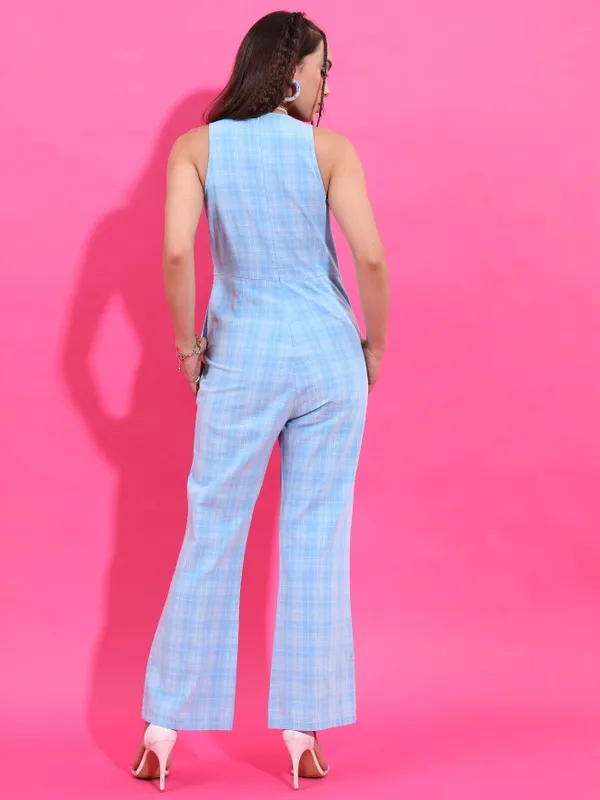  Tokyo Talkies Women Blue Checked Jumpsuits