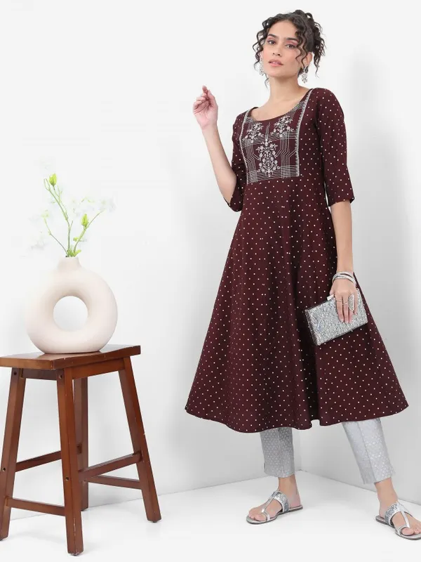  Vishudh Women Burgundy Printed A-Line Kurtas