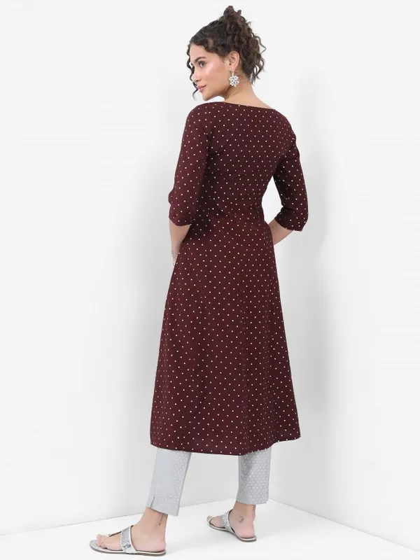  Vishudh Women Burgundy Printed A-Line Kurtas