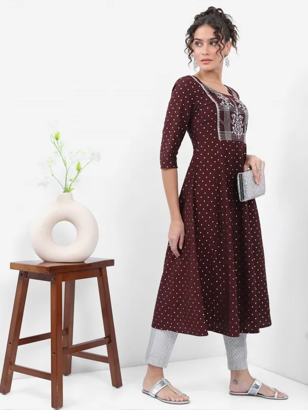  Vishudh Women Burgundy Printed A-Line Kurtas