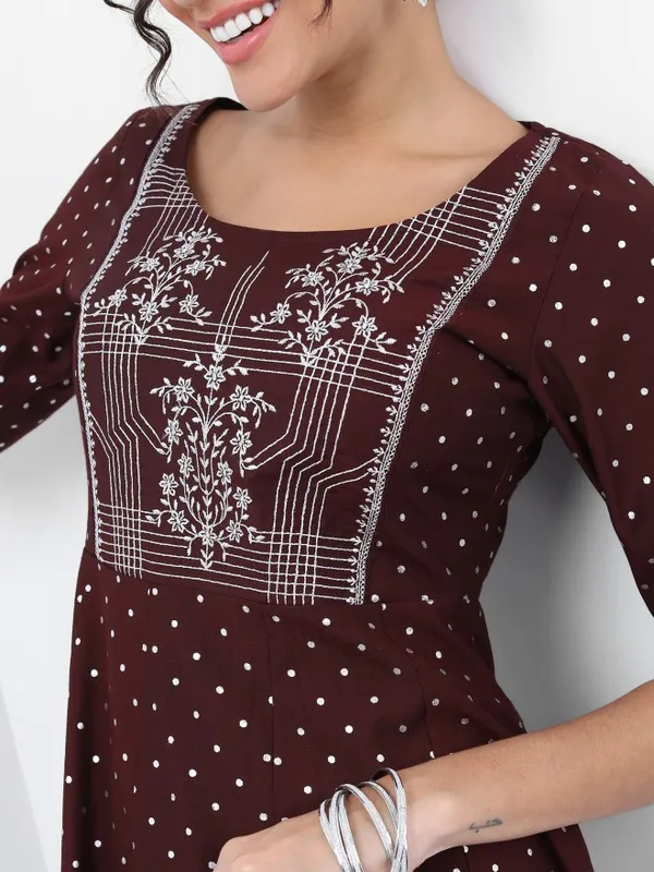  Vishudh Women Burgundy Printed A-Line Kurtas