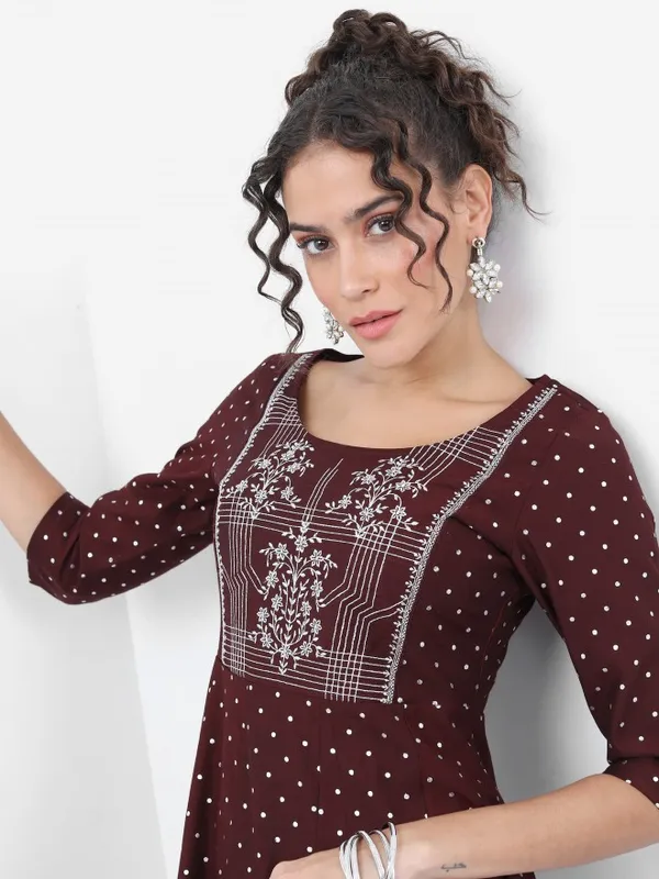  Vishudh Women Burgundy Printed A-Line Kurtas