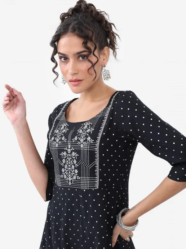  Vishudh Women Black Printed A-Line Kurtas