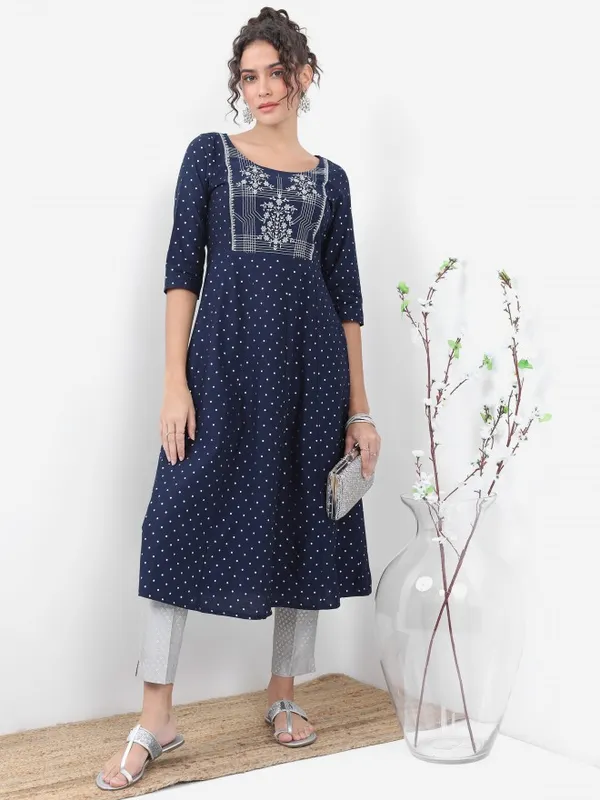  Vishudh Women Navy Blue Printed A-Line Kurtas