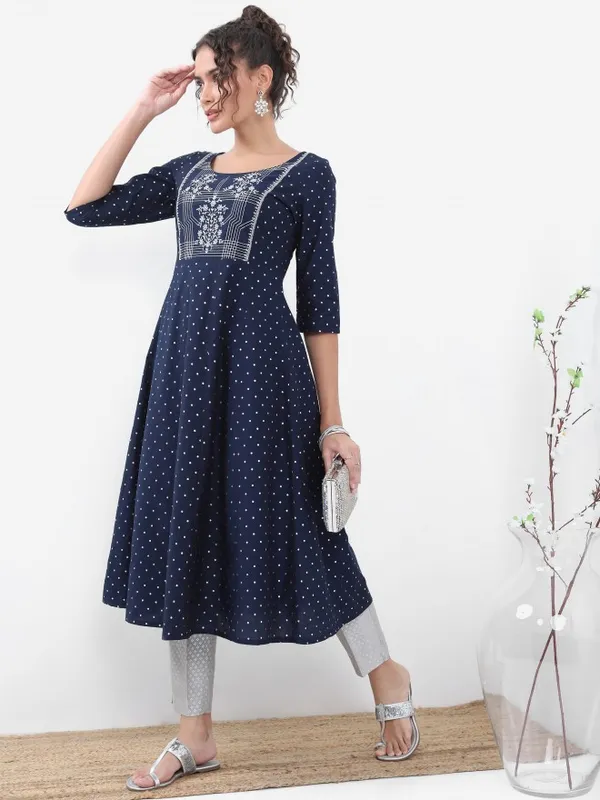 Vishudh Women Navy Blue Printed A-Line Kurtas