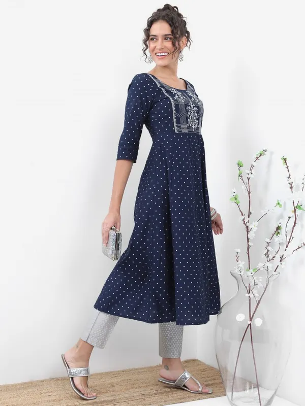  Vishudh Women Navy Blue Printed A-Line Kurtas