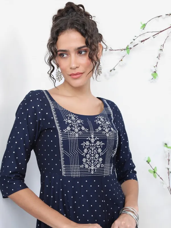  Vishudh Women Navy Blue Printed A-Line Kurtas
