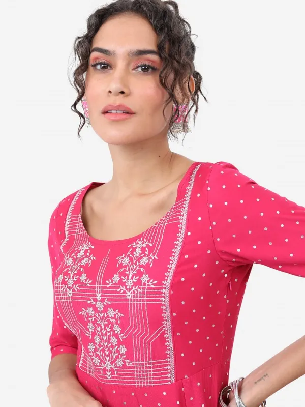 Vishudh Women Pink Printed A-Line Kurta