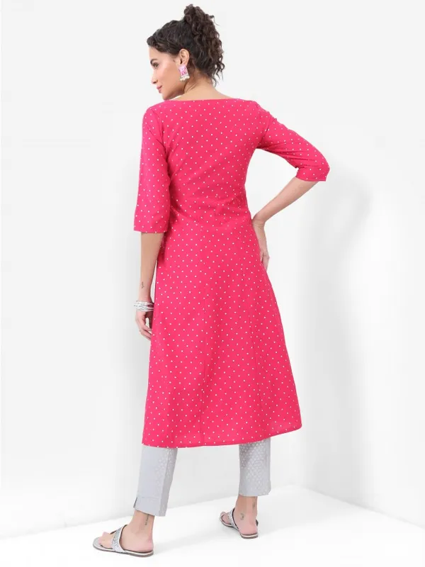Vishudh Women Pink Printed A-Line Kurta